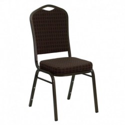 MFO Crown Back Stacking Banquet Chair with Brown Patterned Fabric and 2.5'' Thick Seat - Gold Vein Frame