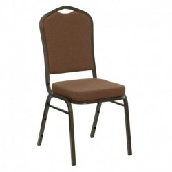 MFO Crown Back Stacking Banquet Chair with Coffee Fabric and 2.5'' Thick Seat - Gold Vein Frame