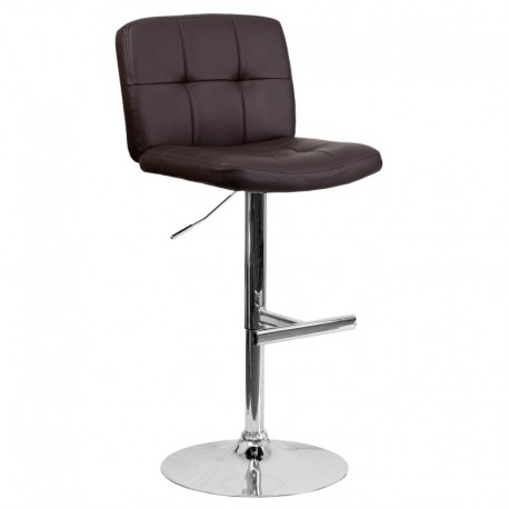 MFO Contemporary Tufted Brown Vinyl Adjustable Height Bar Stool with Chrome Base