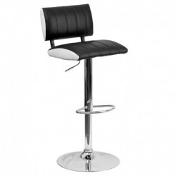 MFO Contemporary Two Tone Black & White Vinyl Adjustable Height Bar Stool with Chrome Base