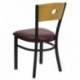 MFO Black Circle Back Metal Restaurant Chair - Natural Wood Back, Burgundy Vinyl Seat