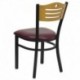 MFO Black Slat Back Metal Restaurant Chair - Natural Wood Back, Burgundy Vinyl Seat