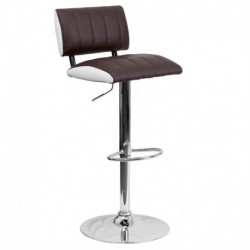 MFO Contemporary Two Tone Brown & White Vinyl Adjustable Height Bar Stool with Chrome Base