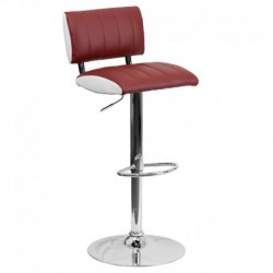 MFO Contemporary Two Tone Burgundy & White Vinyl Adjustable Height Bar Stool with Chrome Base