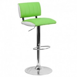 MFO Contemporary Two Tone Green & White Vinyl Adjustable Height Bar Stool with Chrome Base