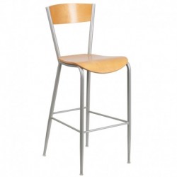 MFO Intrinsic Collection Metal Restaurant Barstool - Natural Wood Back & Seat