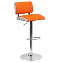MFO Contemporary Two Tone Orange & White Vinyl Adjustable Height Bar Stool with Chrome Base