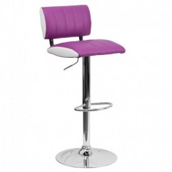 MFO Contemporary Two Tone Purple & White Vinyl Adjustable Height Bar Stool with Chrome Base