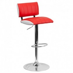 MFO Contemporary Two Tone Red & White Vinyl Adjustable Height Bar Stool with Chrome Base
