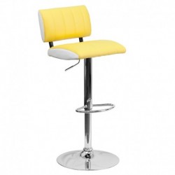 MFO Contemporary Two Tone Yellow & White Vinyl Adjustable Height Bar Stool with Chrome Base