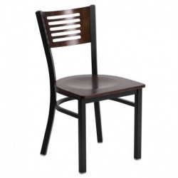 MFO Black Decorative Slat Back Metal Restaurant Chair - Walnut Wood Back & Seat