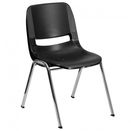 MFO 440 lb. Capacity Black Ergonomic Shell Stack Chair with Chrome Frame and 14'' Seat Height