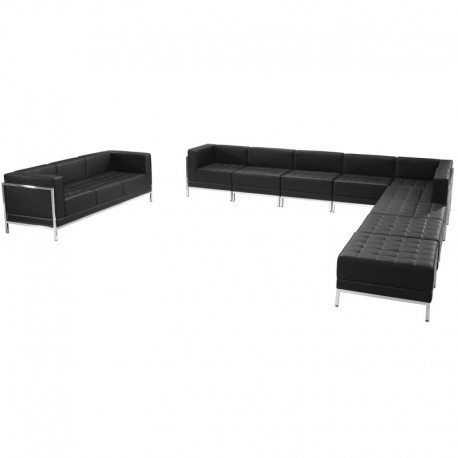 MFO Immaculate Collection Black Leather Sectional & Sofa Set, 10 Pieces