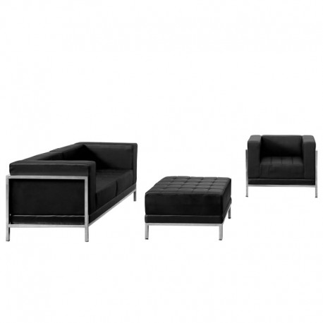 MFO Immaculate Collection Black Leather Loveseat, Chair & Ottoman Set