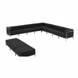 MFO Immaculate Collection Black Leather Sectional & Ottoman Set, 12 Pieces