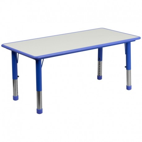 MFO 23.625''W x 47.25''L Height Adjustable Rectangular Blue Plastic Activity Table with Grey Top