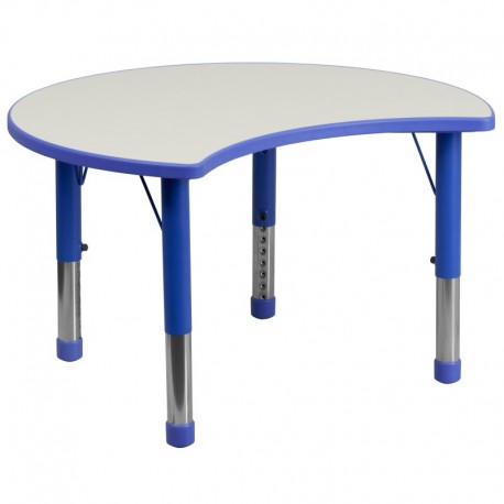 MFO 25.125''W x 35.5''L Height Adjustable Cutout Circle Blue Plastic Activity Table with Grey Top
