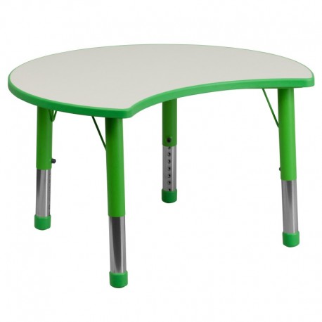 MFO 25.125''W x 35.5''L Height Adjustable Cutout Circle Green Plastic Activity Table with Grey Top