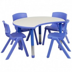 MFO 25.125''W x 35.5''L Height Adjustable Cutout Circle Blue Plastic Activity Table Set with 4 School Stack Chairs