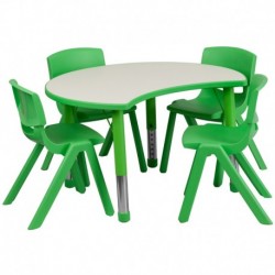 MFO 25.125''W x 35.5''L Height Adjustable Cutout Circle Green Plastic Activity Table Set with 4 School Stack Chairs