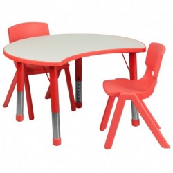 MFO 25.125''W x 35.5''L Height Adjustable Cutout Circle Red Plastic Activity Table Set with 2 School Stack Chairs