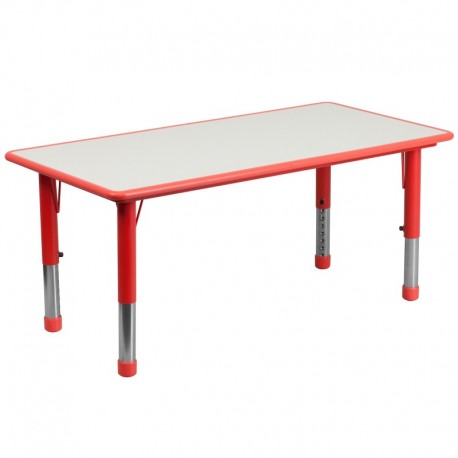 MFO 23.625''W x 47.25''L Height Adjustable Rectangular Red Plastic Activity Table with Grey Top