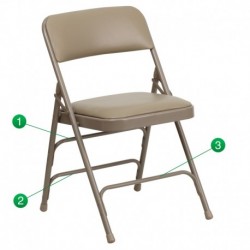 MFO Curved Triple Braced & Quad Hinged Beige Vinyl Upholstered Metal Folding Chair