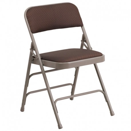 MFO Curved Triple Braced & Quad Hinged Brown Patterned Fabric Upholstered Metal Folding Chair