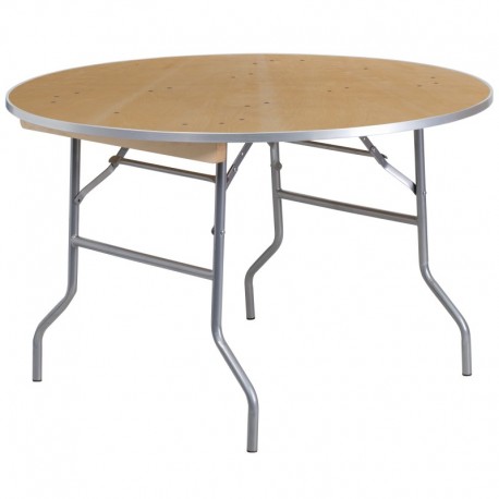 MFO 48'' Round HEAVY DUTY Birchwood Folding Banquet Table with METAL Edges
