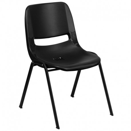 MFO 440 lb. Capacity Black Ergonomic Shell Stack Chair with Black Frame and 12'' Seat Height