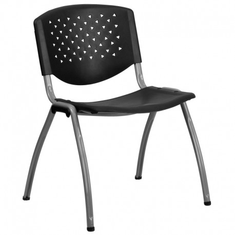 MFO 880 lb. Capacity Black Polypropylene Stack Chair with Titanium Frame Finish