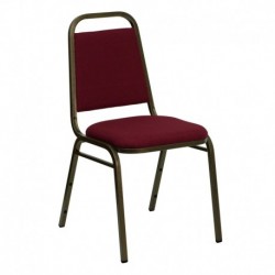 MFO Trapezoidal Back Stacking Banquet Chair with Burgundy Fabric and 1.5'' Thick Seat - Gold Vein Frame