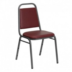 MFO Trapezoidal Back Stacking Banquet Chair with Burgundy Vinyl and 1.5'' Thick Seat - Silver Vein Frame