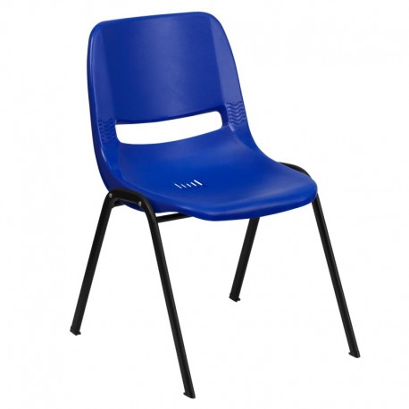 MFO 661 lb. Capacity Navy Ergonomic Shell Stack Chair with Black Frame and 16'' Seat Height
