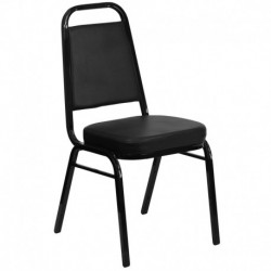 MFO Trapezoidal Back Stacking Banquet Chair with Black Vinyl and 2.5'' Thick Seat - Black Frame