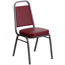 MFO Trapezoidal Back Stacking Banquet Chair with Burgundy Vinyl and 2.5'' Thick Seat - Silver Vein Frame