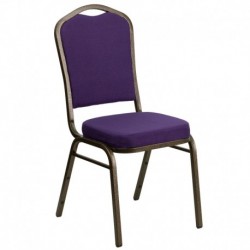 MFO Crown Back Stacking Banquet Chair with Purple Fabric and 2.5'' Thick Seat - Gold Vein Frame