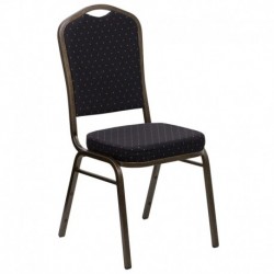 MFO Crown Back Stacking Banquet Chair with Black Patterned Fabric and 2.5'' Thick Seat - Gold Vein Frame