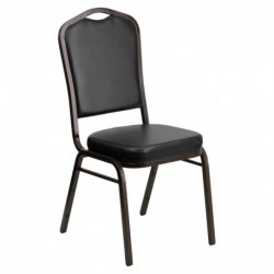 MFO Crown Back Stacking Banquet Chair with Black Vinyl and 2.5'' Thick Seat - Gold Vein Frame