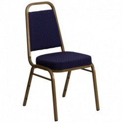 MFO Trapezoidal Back Stacking Banquet Chair with Navy Patterned Fabric and 2.5'' Thick Seat - Gold Frame