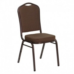 MFO Crown Back Stacking Banquet Chair with Brown Patterned Fabric and 2.5'' Thick Seat - Copper Vein Frame