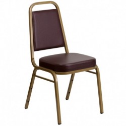 MFO Trapezoidal Back Stacking Banquet Chair with Brown Vinyl and 2.5'' Thick Seat - Gold Frame
