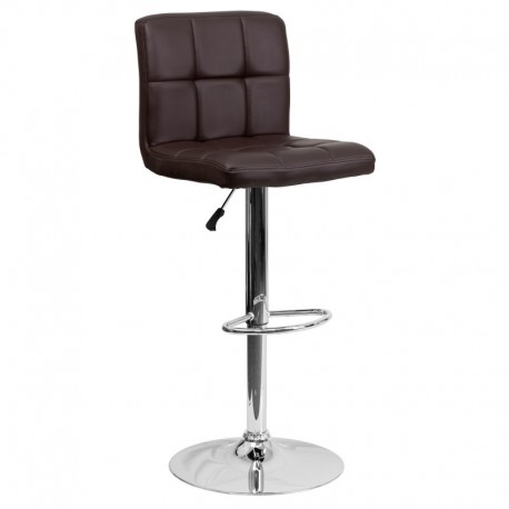 MFO Contemporary Brown Quilted Vinyl Adjustable Height Bar Stool with Chrome Base