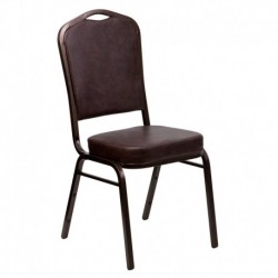 MFO Crown Back Stacking Banquet Chair with Brown Vinyl and 2.5'' Thick Seat - Copper Vein Frame