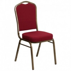 MFO Crown Back Stacking Banquet Chair with Burgundy Fabric and 2.5'' Thick Seat - Gold Vein Frame