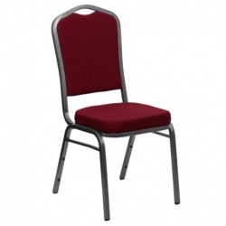 MFO Crown Back Stacking Banquet Chair with Burgundy Fabric and 2.5'' Thick Seat - Silver Vein Frame