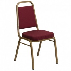 MFO Trapezoidal Back Stacking Banquet Chair with Burgundy Patterned Fabric and 2.5'' Thick Seat - Gold Frame