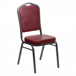 MFO Crown Back Stacking Banquet Chair with Burgundy Vinyl and 2.5'' Thick Seat - Silver Vein Frame