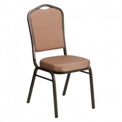 MFO Crown Back Stacking Banquet Chair with Gold Diamond Patterned Fabric and 2.5'' Thick Seat - Gold Vein Frame