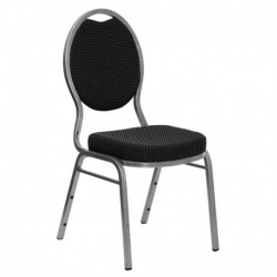 MFO Teardrop Back Stacking Banquet Chair with Black Patterned Fabric and 2.5'' Thick Seat - Silver Vein Frame